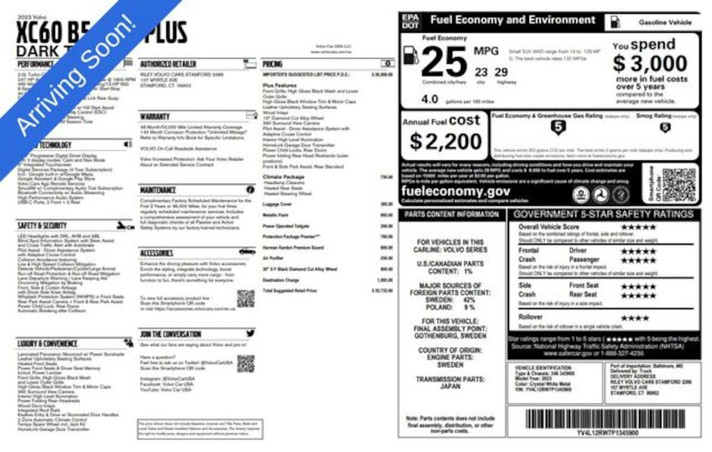 Used 2023 Volvo XC60 B5 Plus Dark Theme SUV