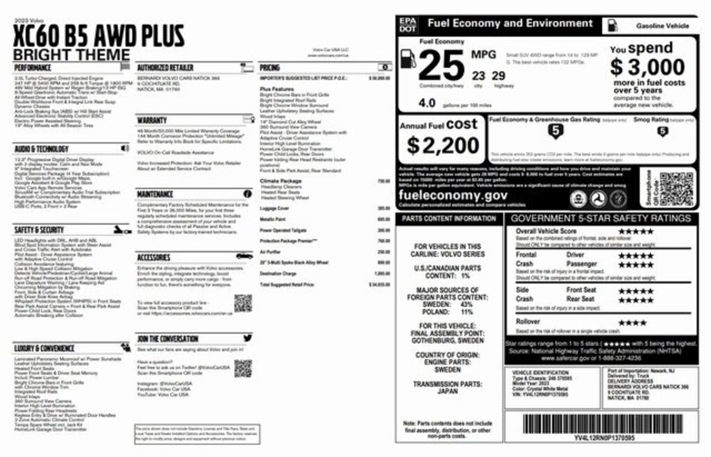 Used 2023 Volvo XC60 B5 Plus Bright Theme SUV