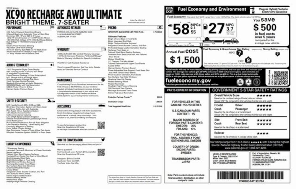 Used 2023 Volvo XC90 Recharge Plug-In Hybrid Ultimate SUV