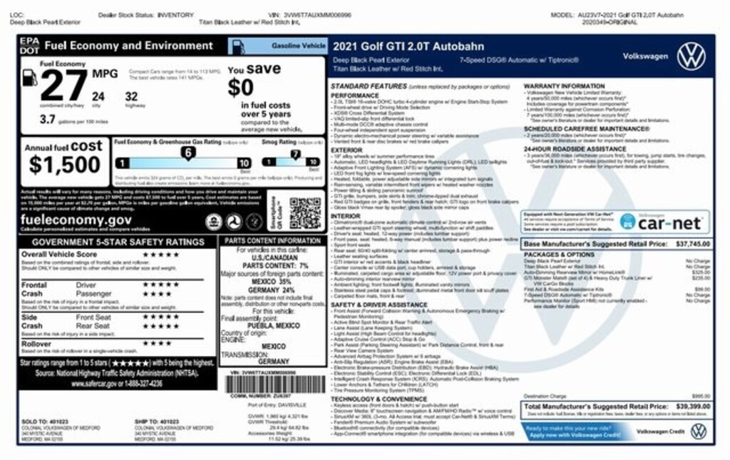 Used 2021 Volkswagen Golf GTI Autobahn Hatchback