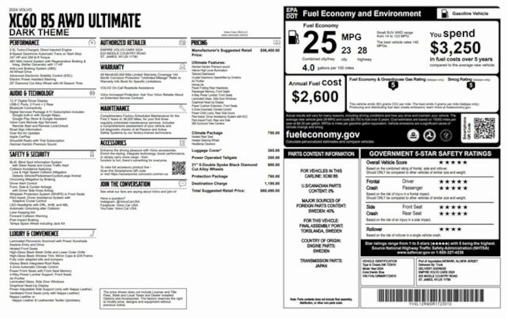 Used 2024 Volvo XC60 B5 Ultimate Dark Theme SUV