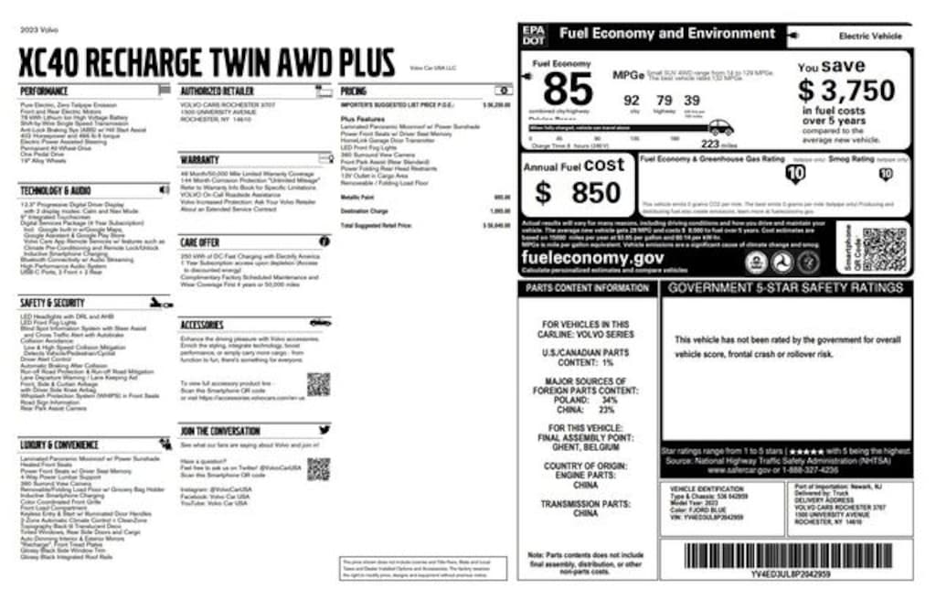 Certified 2023 Volvo XC40 Recharge Pure Electric Twin Plus SUV