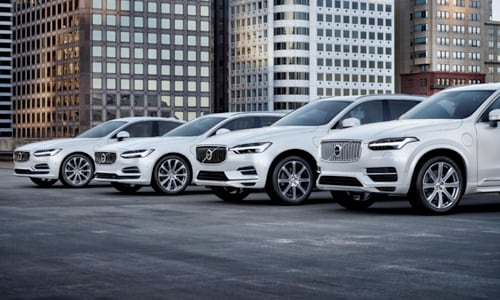 Lineup of white Volvos