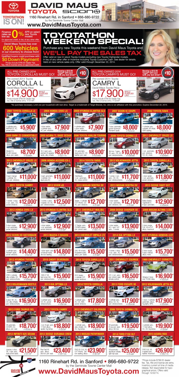 Newspaper Special Ads New & Used Toyota Cars Orlando & Oviedo, FL