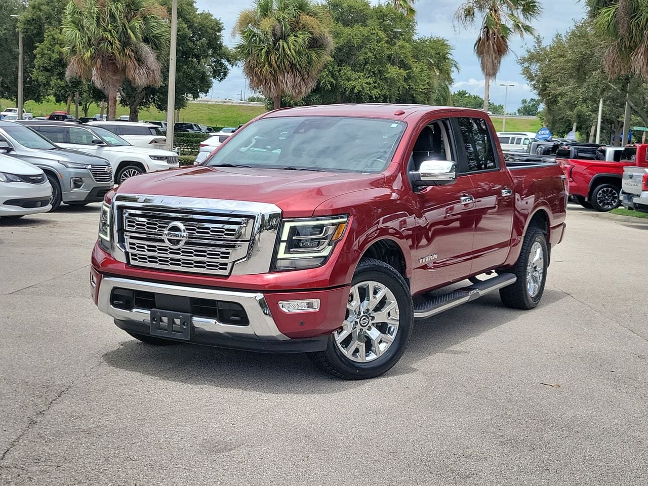 Cardinal Red Metallic 2021 Nissan Titan Pickup Truck Four-Wheel Drive 9-Speed Automatic