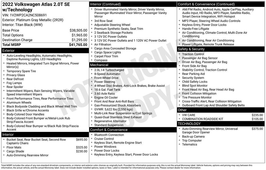 Used 2022 Volkswagen Atlas 2.0T SE w/Technology SUV