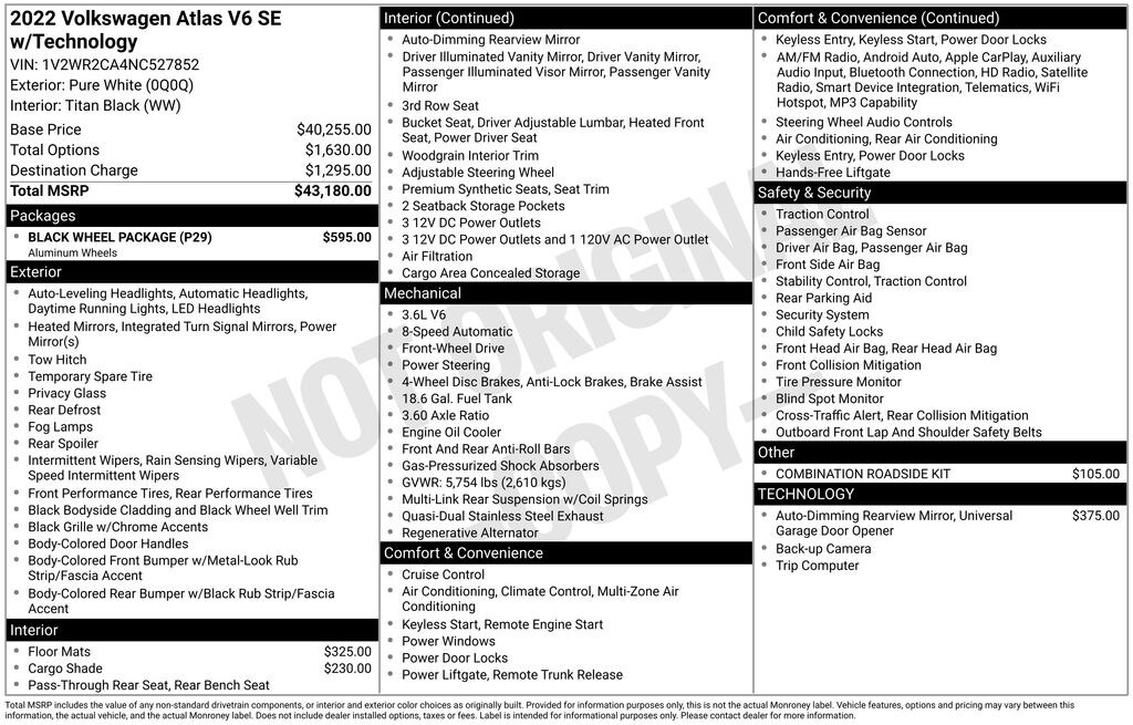 Used 2022 Volkswagen Atlas 3.6L V6 SE w/Technology SUV
