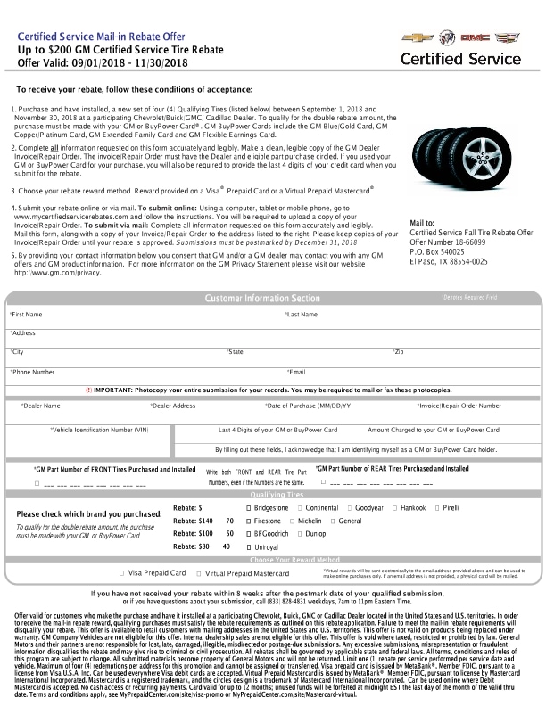 Gm Tie Rebate Forms