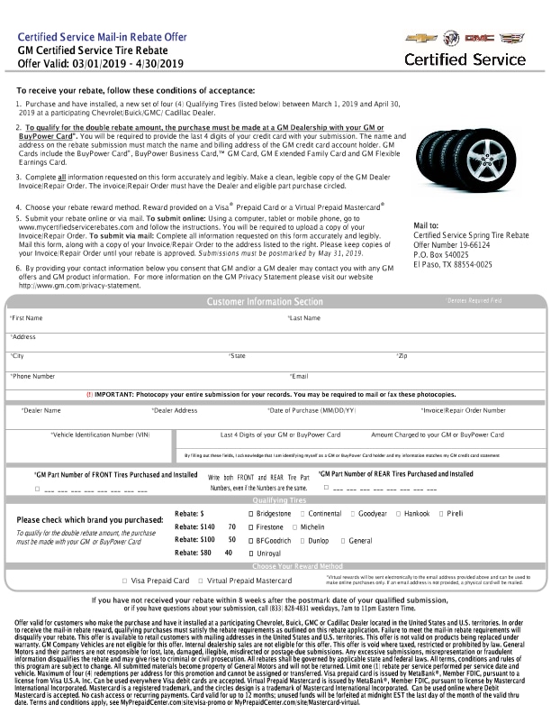 Gm Tire Rebate Form