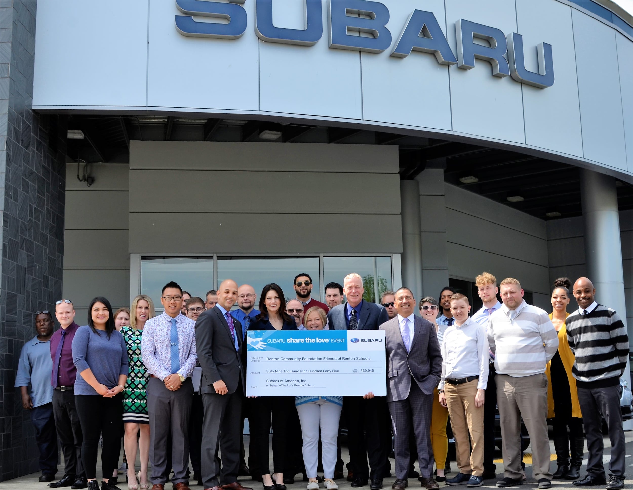 Renton Schools Foundation Dale Walker Subaru check donation full group 5_2019 (003).jpg