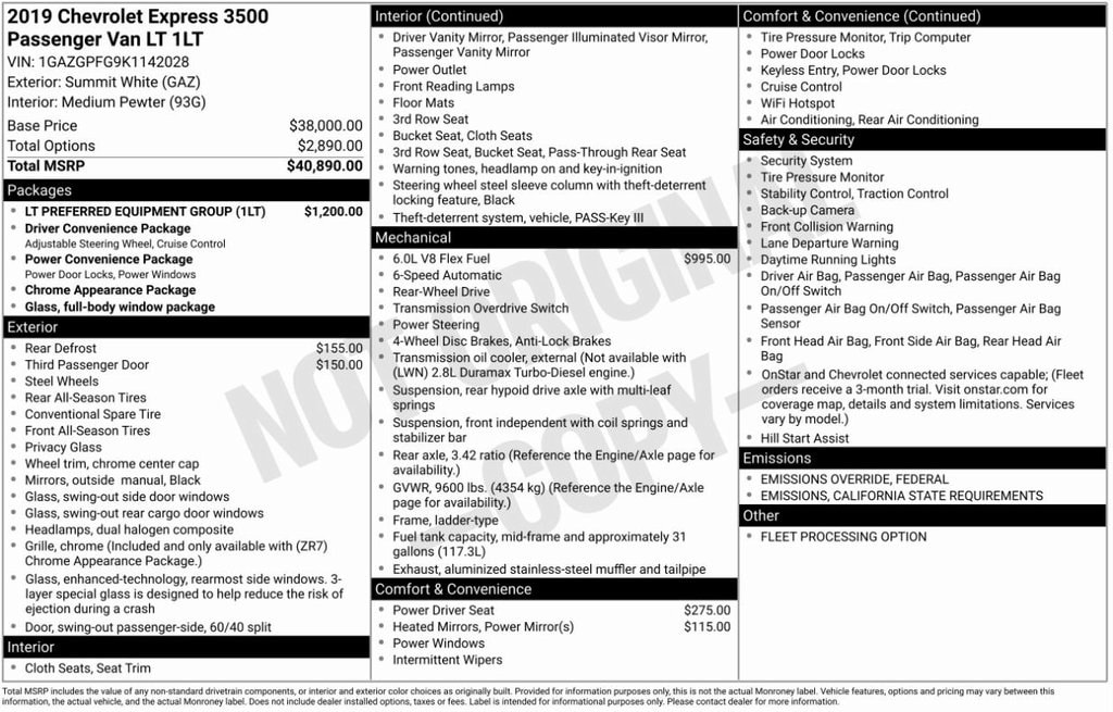 Certified 2019 Chevrolet Express 3500 LT Van Extended Passenger Van
