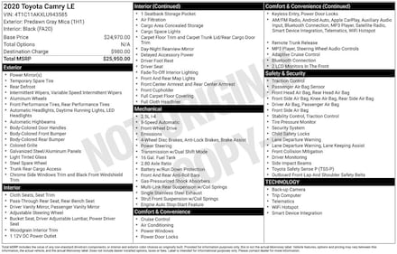2020 Toyota Camry LE Sedan