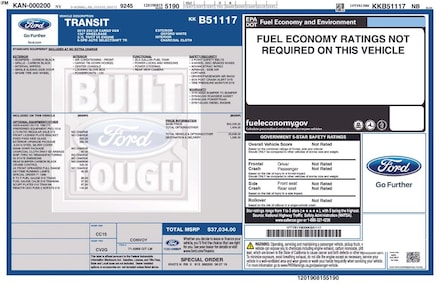 2019 Ford Transit-250 Base w/Sliding Pass-Side Cargo Door Van Low Roof Cargo Van