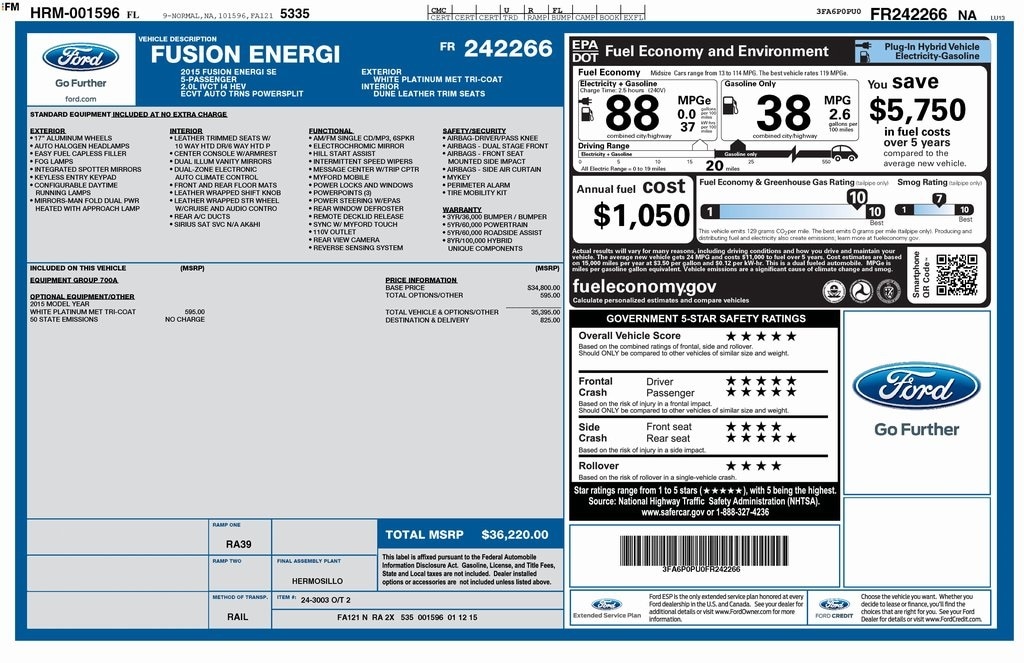 Used 2015 Ford Fusion Energi SE Luxury Sedan