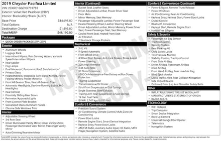 2019 Chrysler Pacifica Limited Van Passenger Van