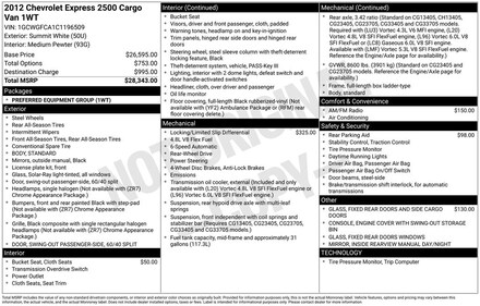 2012 Chevrolet Express 2500 Work Van Van Cargo Van