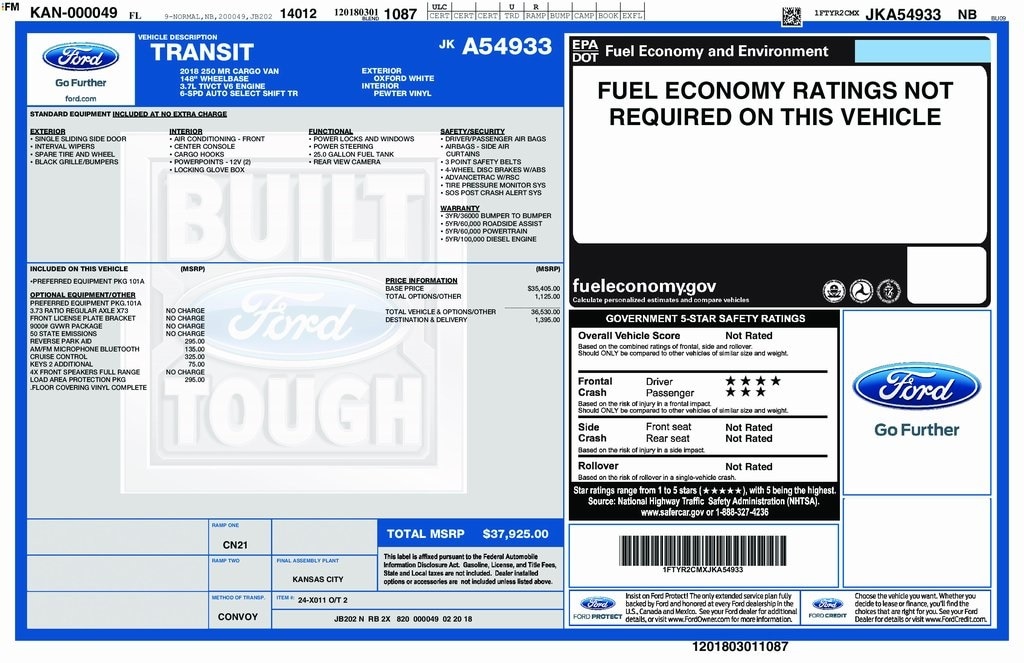 Certified 2018 Ford Transit-250 Base w/Sliding Pass-Side Cargo Door Van