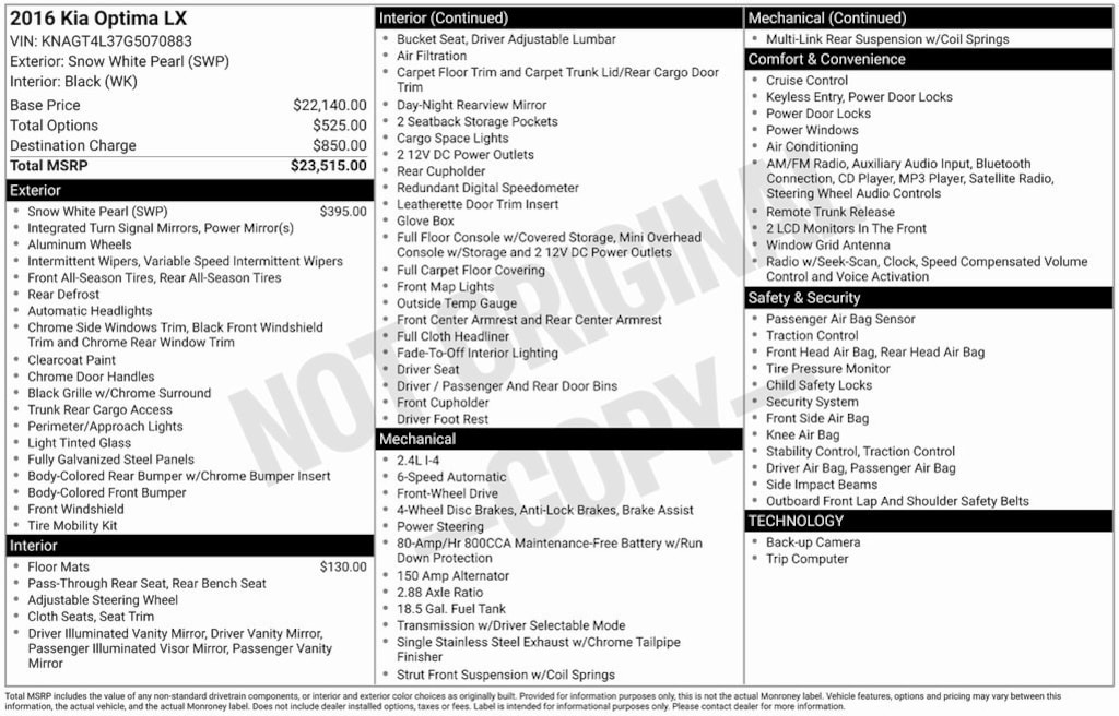 Certified 2016 Kia Optima LX Sedan