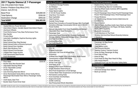 2017 Toyota Sienna LE 7 Passenger Van
