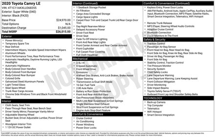 2020 Toyota Camry LE Sedan