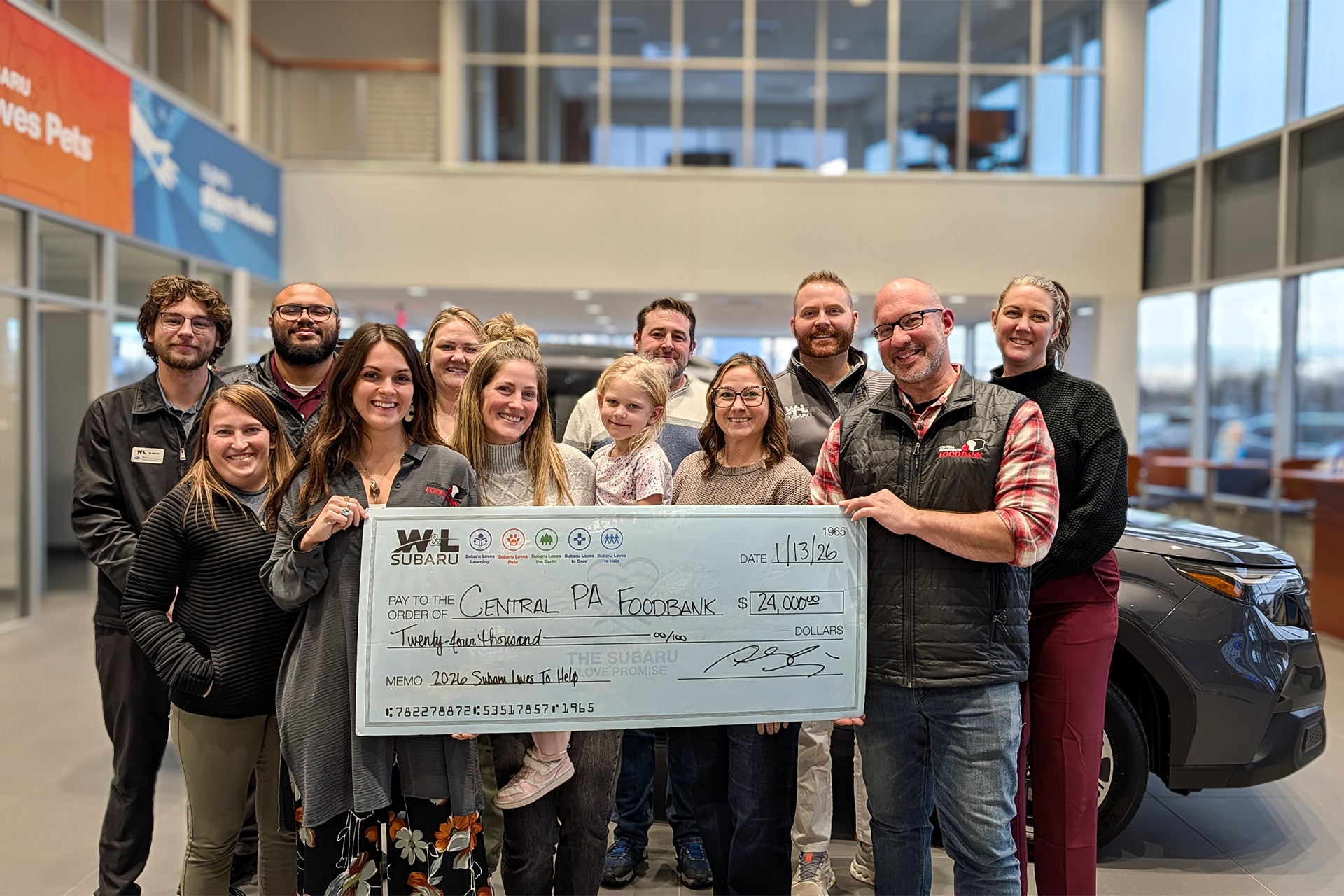 W&L Subaru Check Presentation to Central Pennsylvania Food Bank
