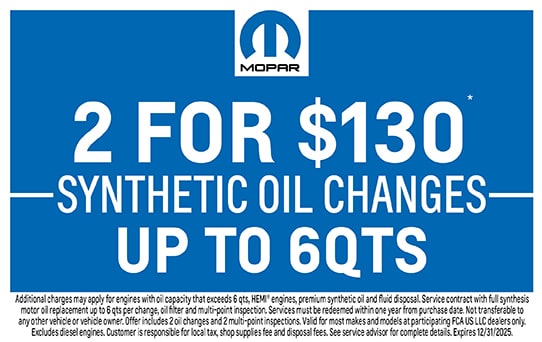 2 for $130 Synthetic Oil Changes