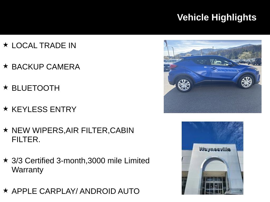 Used 2019 Toyota C-HR LE with VIN JTNKHMBX6K1018255 for sale in Waynesville, NC