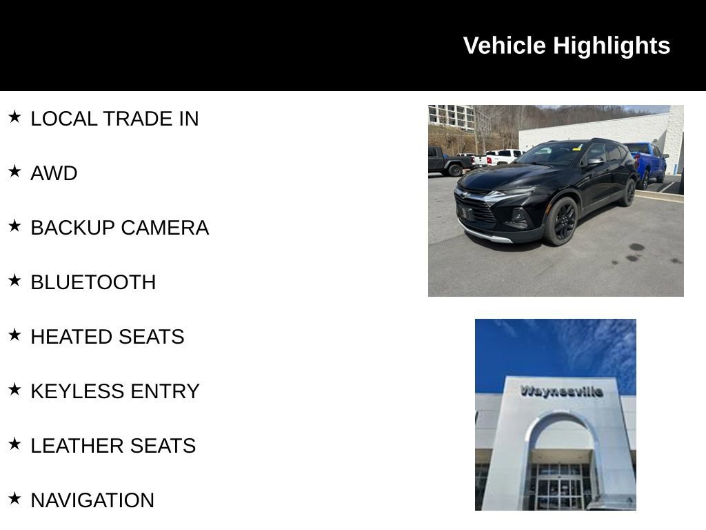 Used 2020 Chevrolet Blazer 3LT with VIN 3GNKBJRS9LS558821 for sale in Waynesville, NC