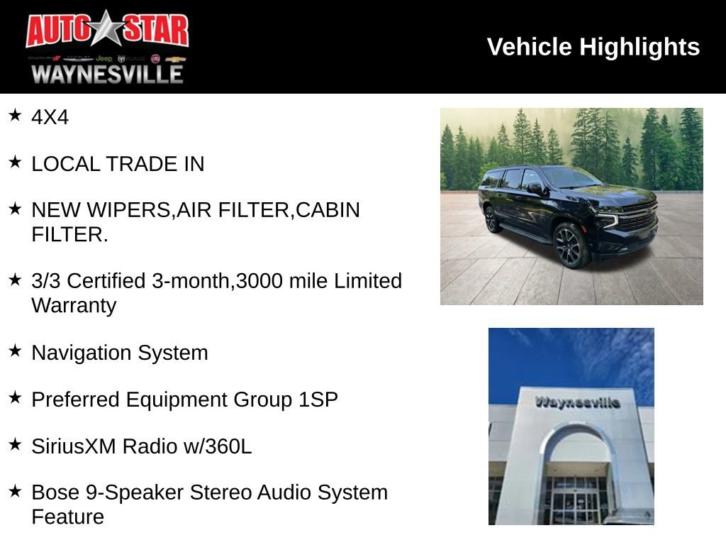 Used 2022 Chevrolet Suburban RST with VIN 1GNSKEKT8NR227468 for sale in Waynesville, NC