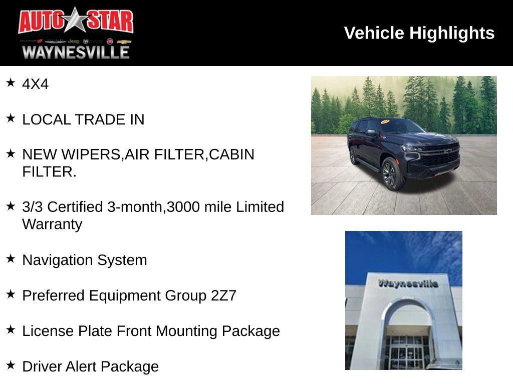 Used 2022 Chevrolet Tahoe Z71 with VIN 1GNSKPKDXNR321498 for sale in Waynesville, NC