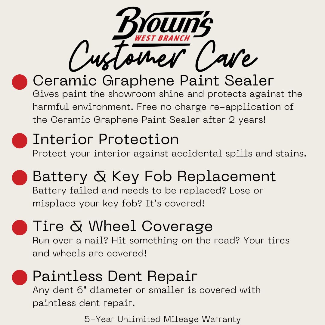 Brown's Customer Care 5-in-1 package information at Brown's West Branch CDJR