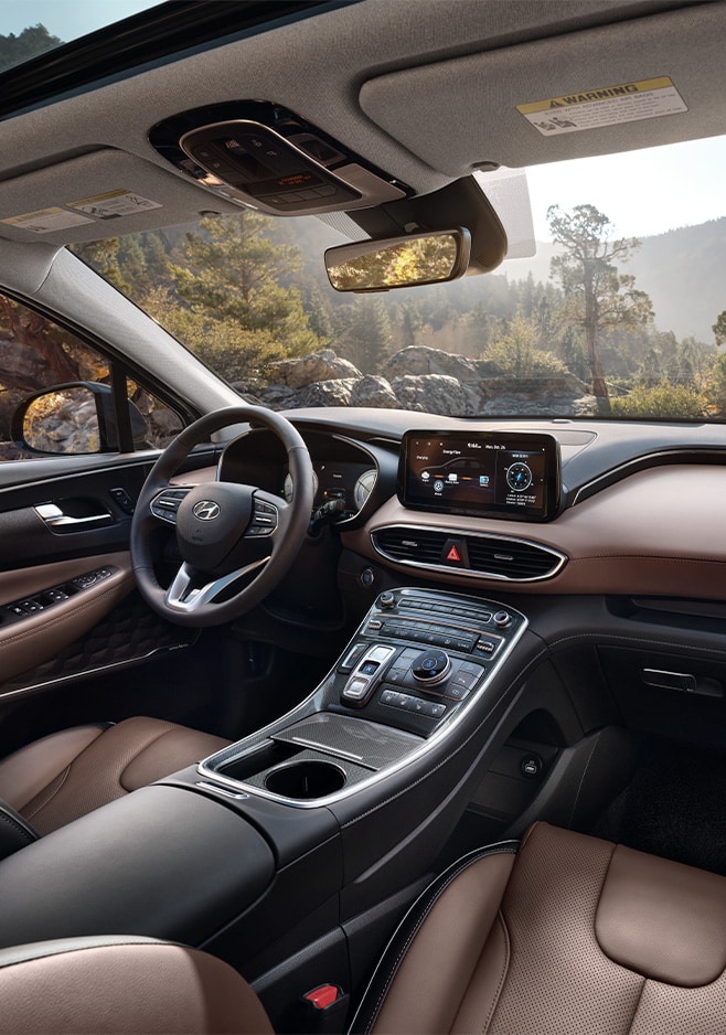 All-New 2022 Santa Fe Plug-in Hybrid at West Broad Hyundai | Interior of 2022 Hyundai Santa Fe PHEV Featuring Infotainment System & Center Console Technology