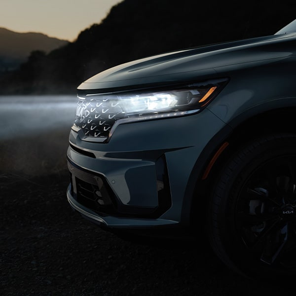The All-New 2022 Kia Sorento Plug-In Hybrid at West Broad Kia in Richmond | LED Headlights on the 2022 Kia Sorento Plug-In Hybrid Illuminated at Night