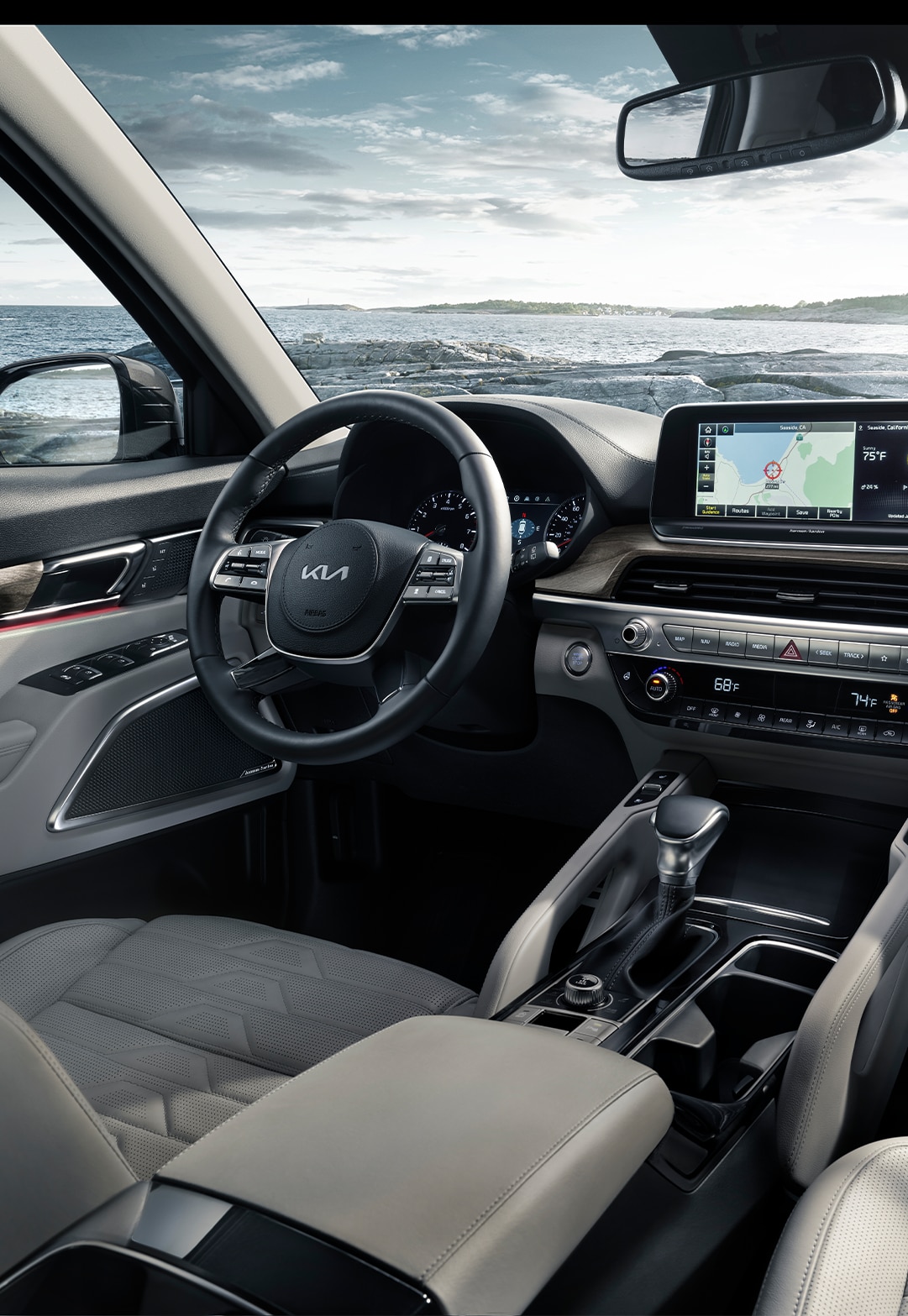2023 Kia Telluride at West Broad Kia in Henrico, VA | Interior view of a 2023 Kia Telluride with light grey leather