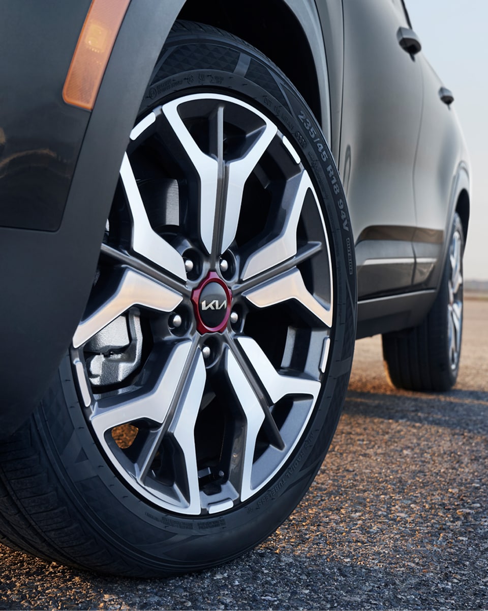 What is a Tire Rotation? at West Broad Kia | Up Close Photo of the 2022 Kia Seltos Front Driver Side Tire