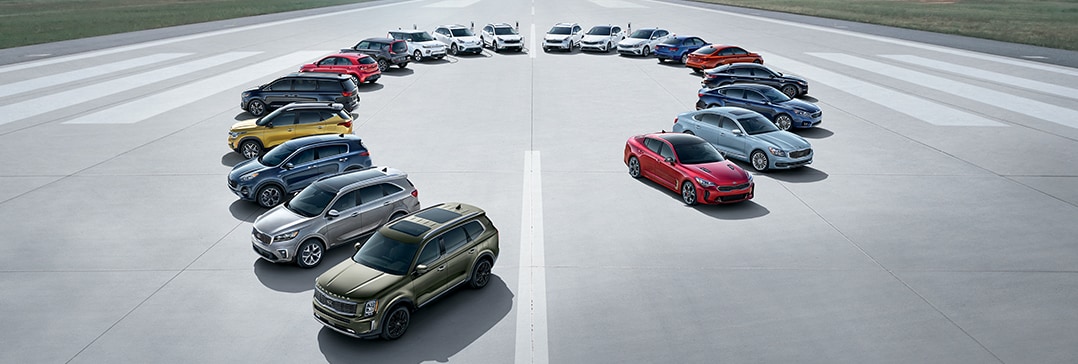 Battery Information at West Broad Kia | Kias parked on airport tarmac in circle formation
