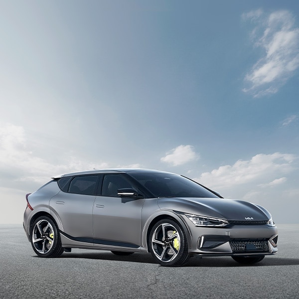The 2022 Kia EV6 is Coming Soon to West Broad Kia in Richmond | 3/4 View of Silver 2022 Kia EV6 Exterior