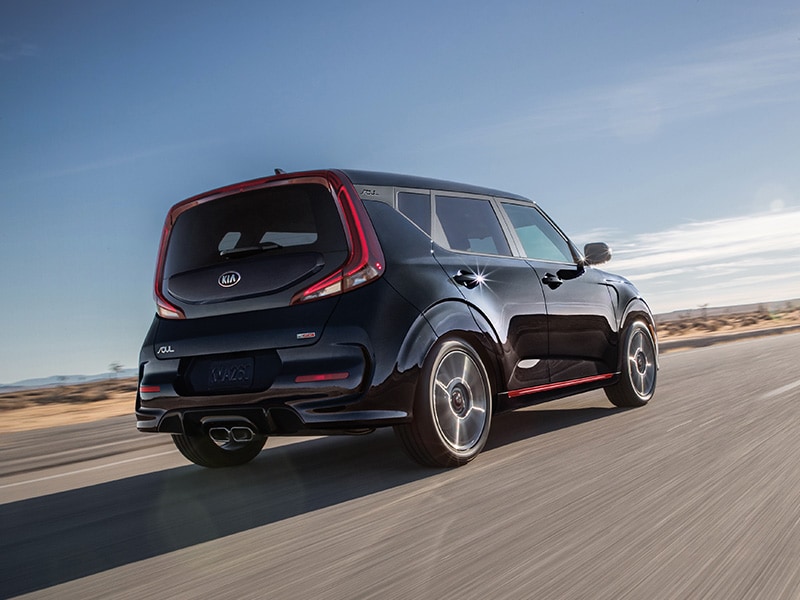 what different tire options are available at West Broad Kia in Richmond | Black 2021 Kia Soul Driving on Open Road Fast
