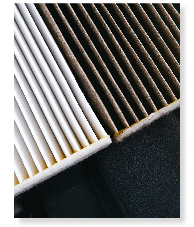 Everything You Need to Know About Cabin Air Filters | West Broad VW | Side by side comparison of a dirty cabin air filter vs a clean cabin air filter 