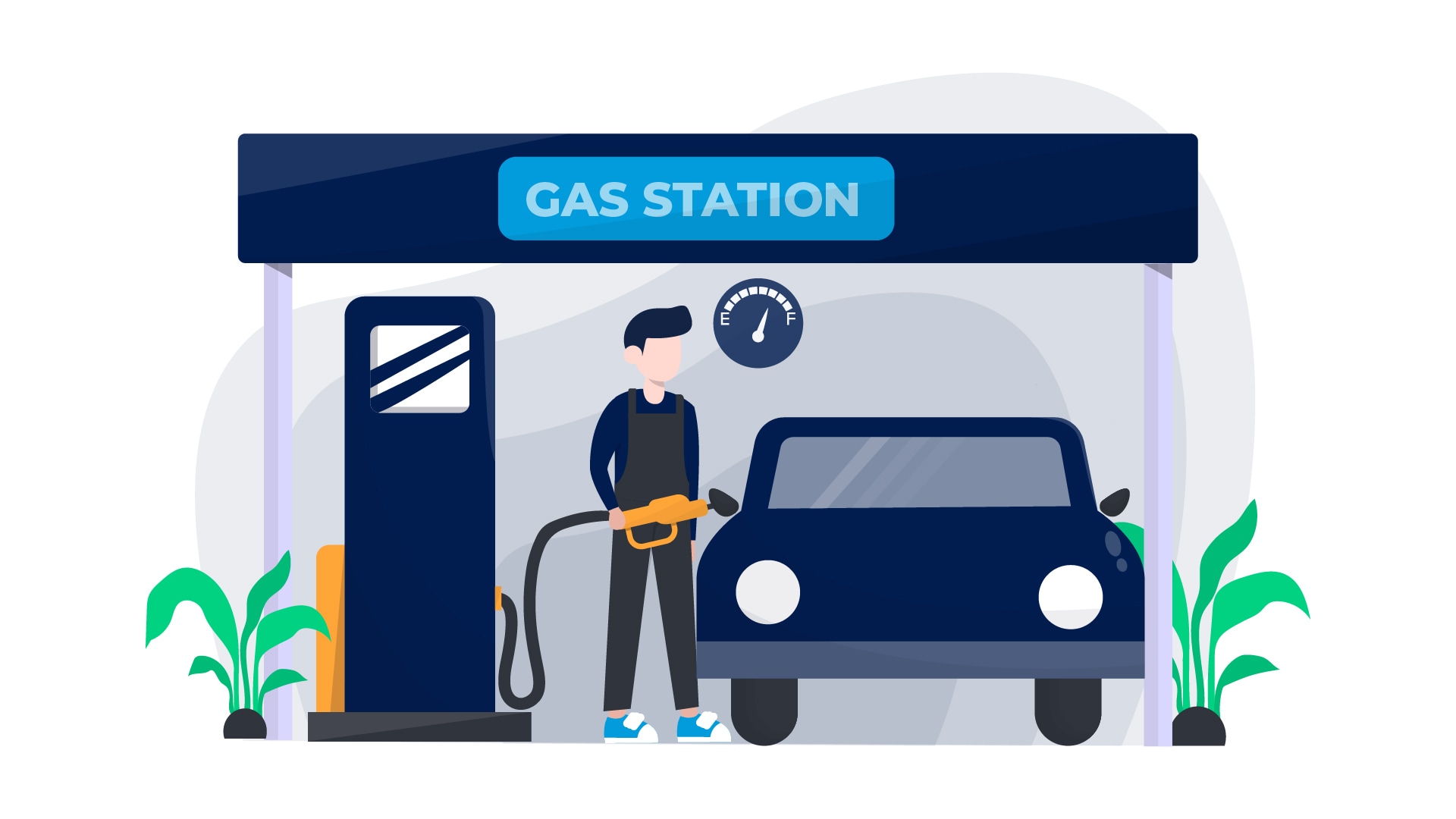 What Type of Gas is Best for My Car? | West Broad Volkswagen in Richmond | Illustration of a Man Filling His Vehicles Tank at a Gas Station