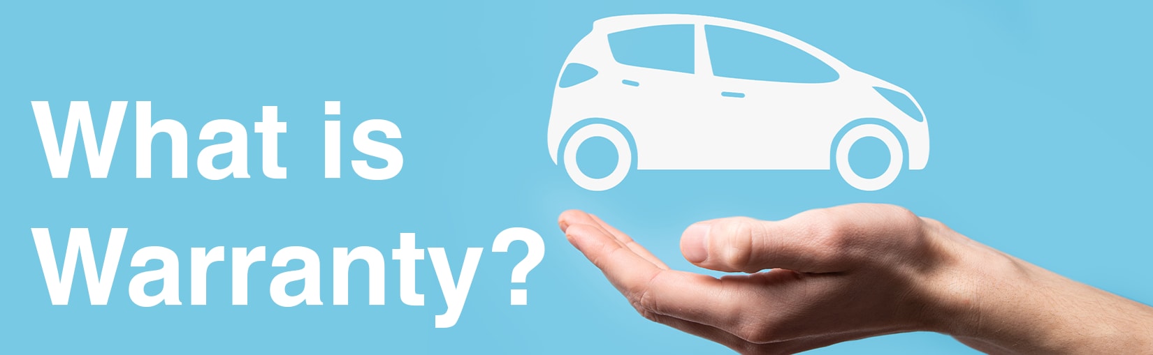 Vehicle Warranty Information at West Broad VW in Richmond, VA | Title reads 'What is Warranty?' on a blue background with a persons hand out showing an illustration of a white car