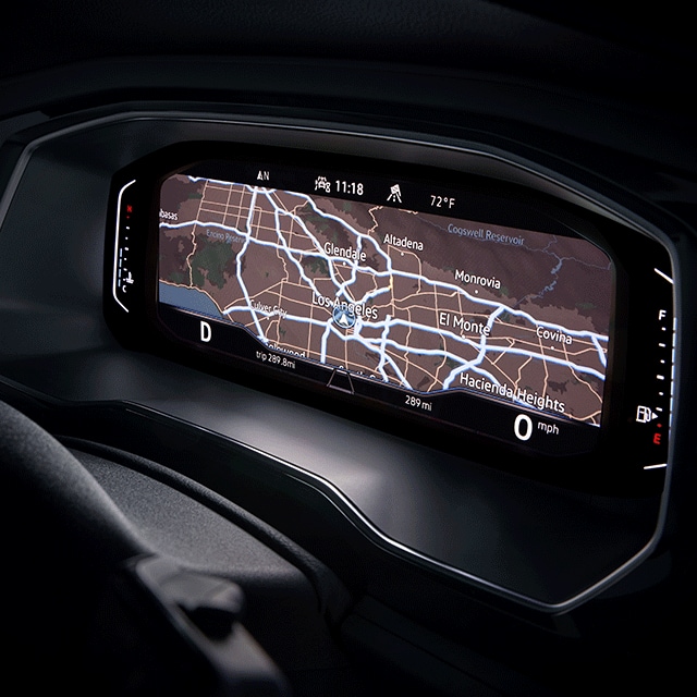 Things to Check When Buying a Used Car | West Broad Volkswagen in Richmond, VA | Close Up of GPS Navigation on Dashboard in 2021 Volkswagen Jetta