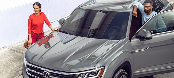 Model Features of the 2021 Volkswagen Atlas Cross Sport at West Broad VW | Atlas Cross Sport parked by wall