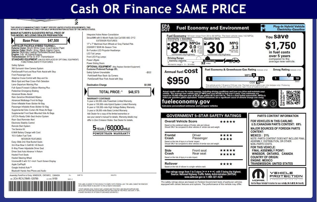 Used 2022 Chrysler Pacifica Hybrid Touring L Hybrid Touring L FWD