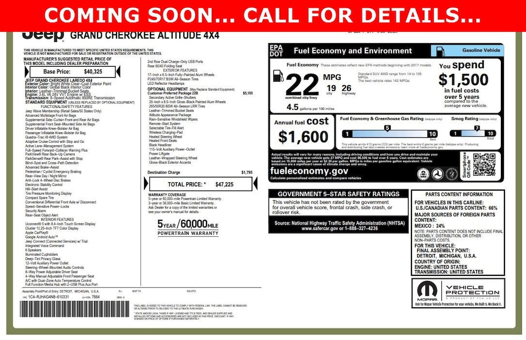 Certified 2022 Jeep Grand Cherokee Altitude Altitude 4x4