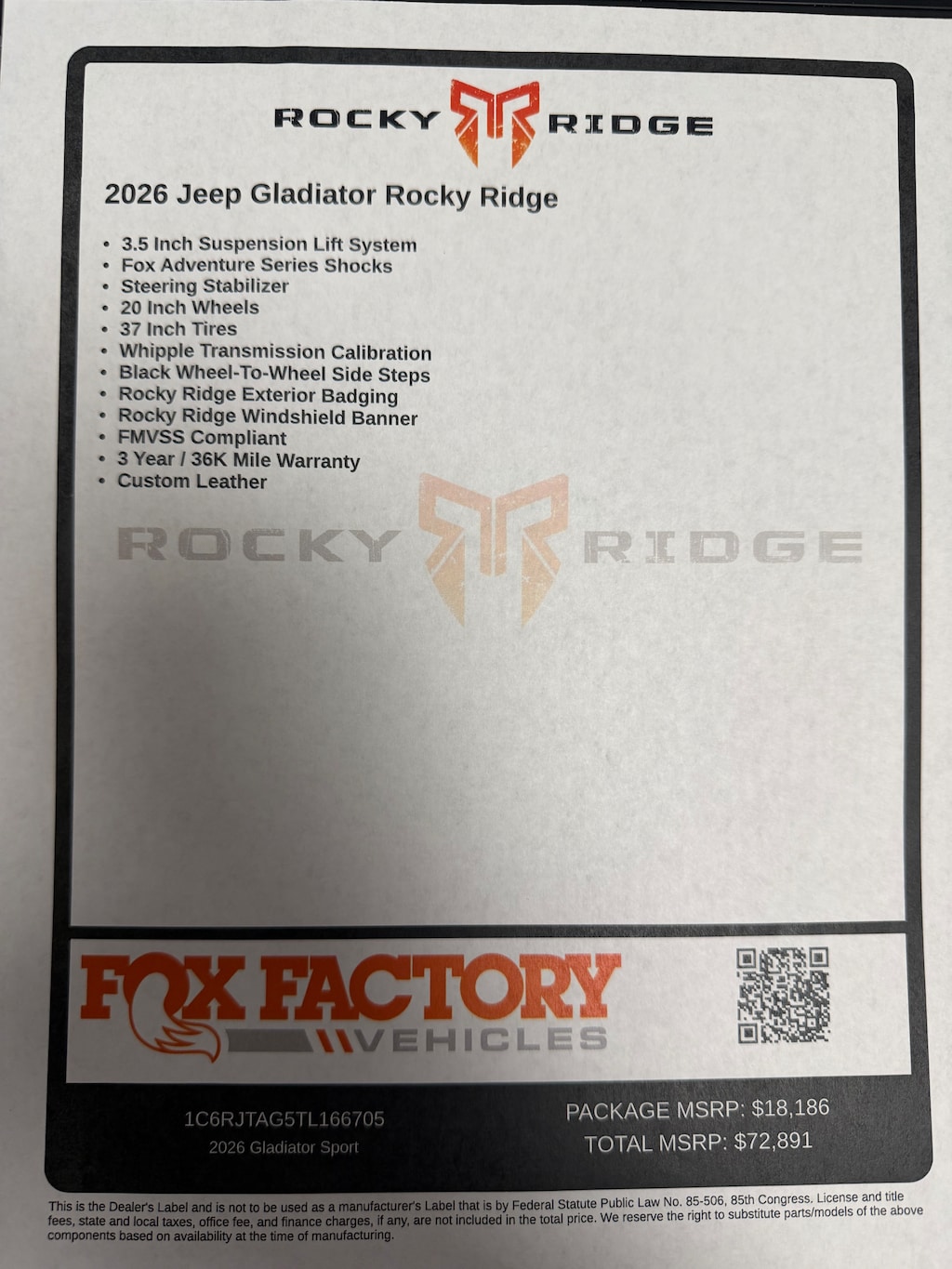 New 2026 Jeep Gladiator Rocky Ridge Pickup