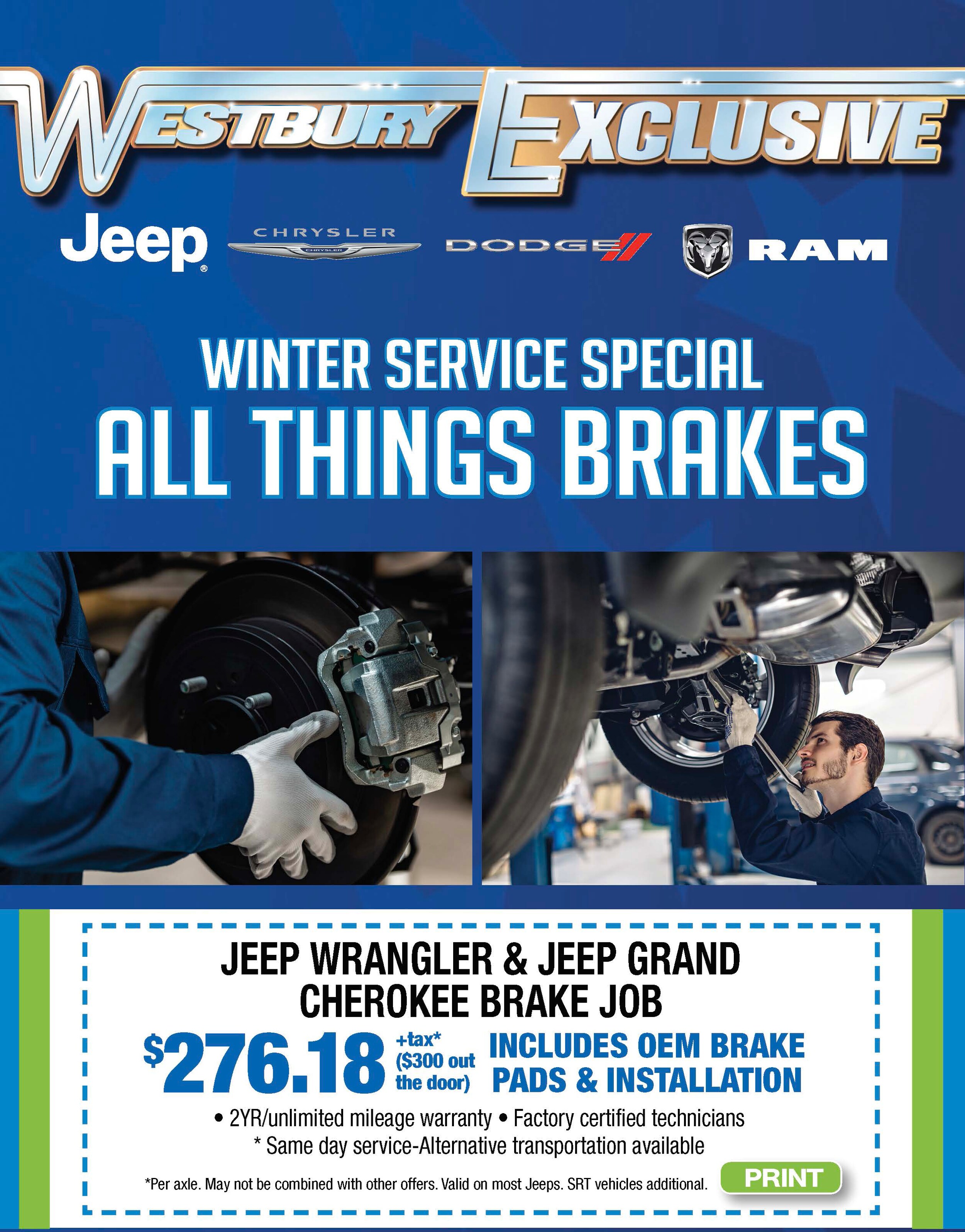 WINTER SERVICE SPECIAL ALL THINGS BRAKES Westbury Jeep Chrysler Dodge