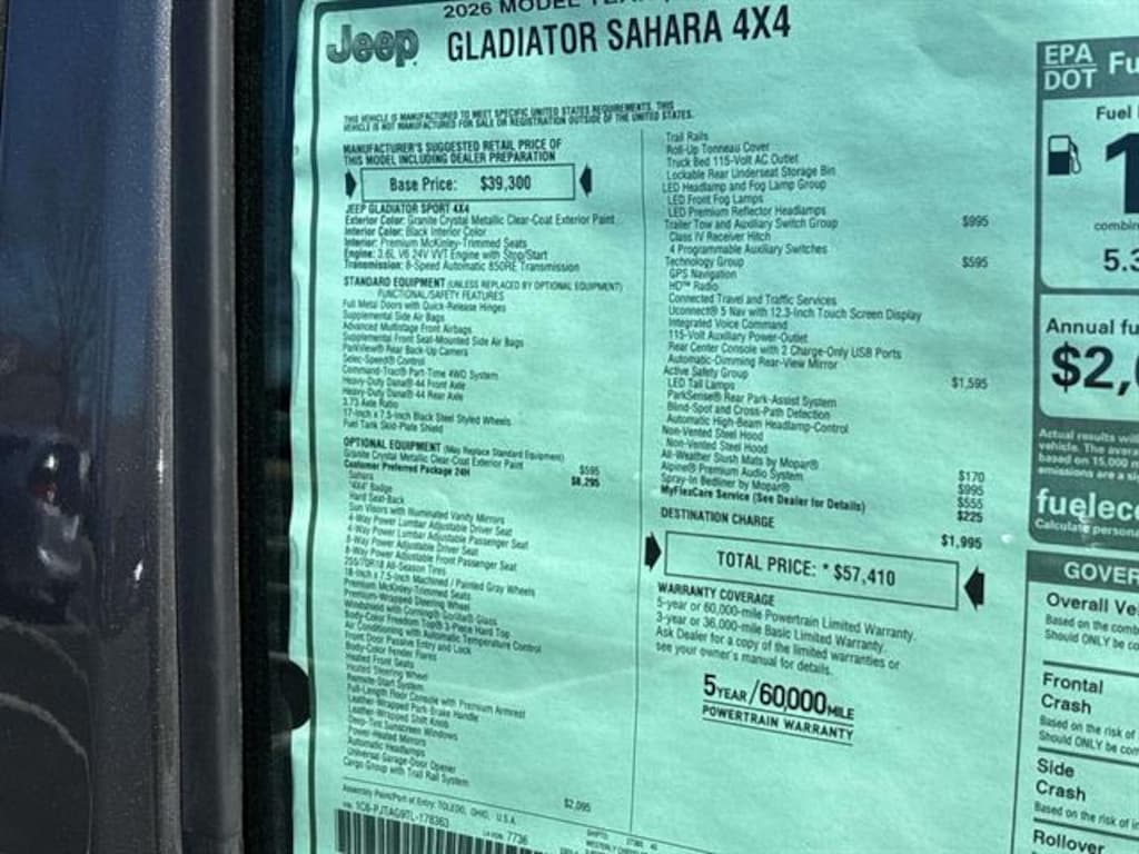 New 2026 Jeep Gladiator SAHARA 4X4 Pickup