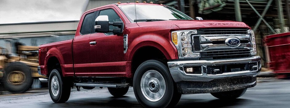 A red 2018 Ford F-250 Super Duty