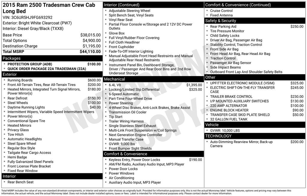 Used 2015 Ram 2500 Tradesman Truck Crew Cab